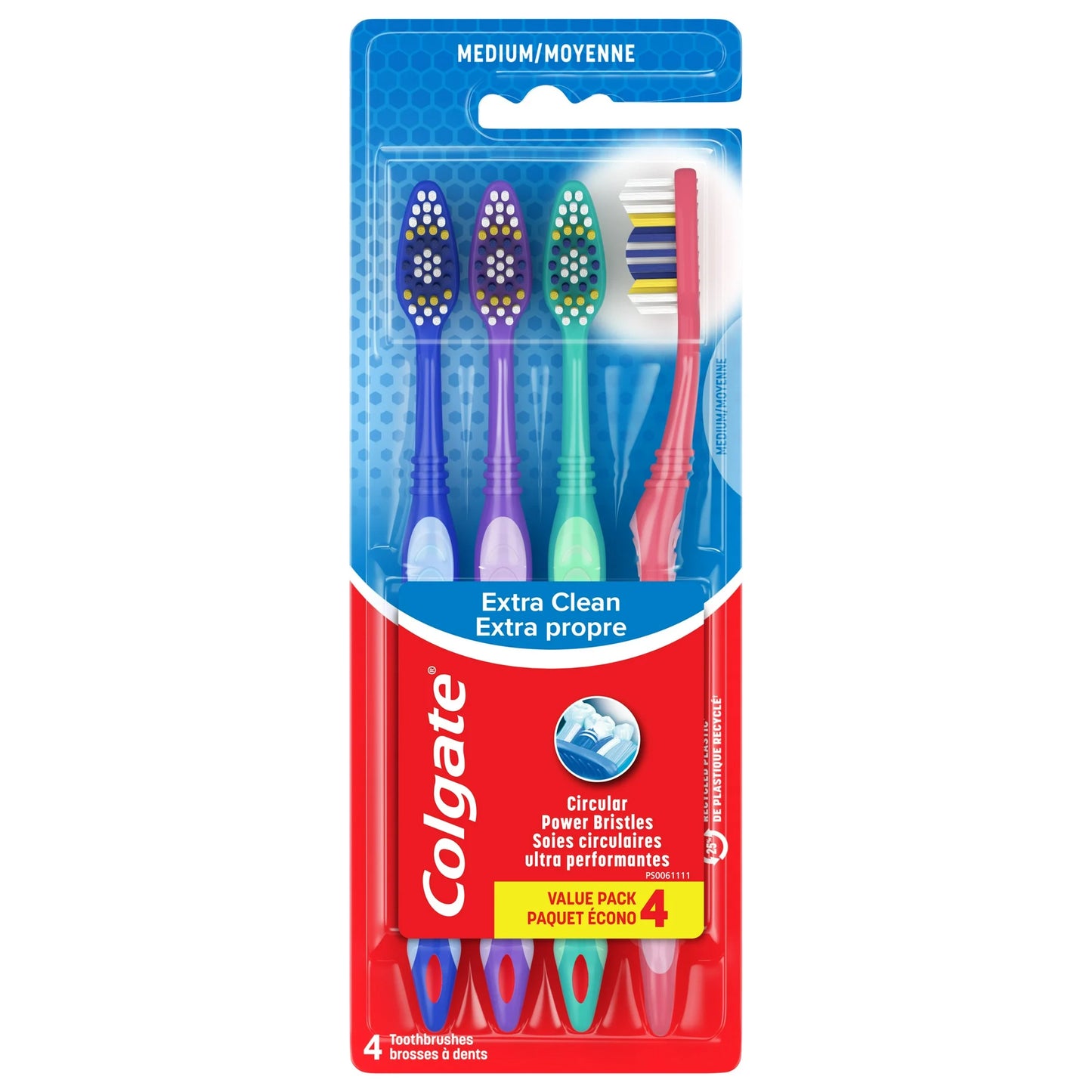 Colgate Extra Clean Flexible Grip Adult Manual Toothbrush, Medium, 4 Per Pack