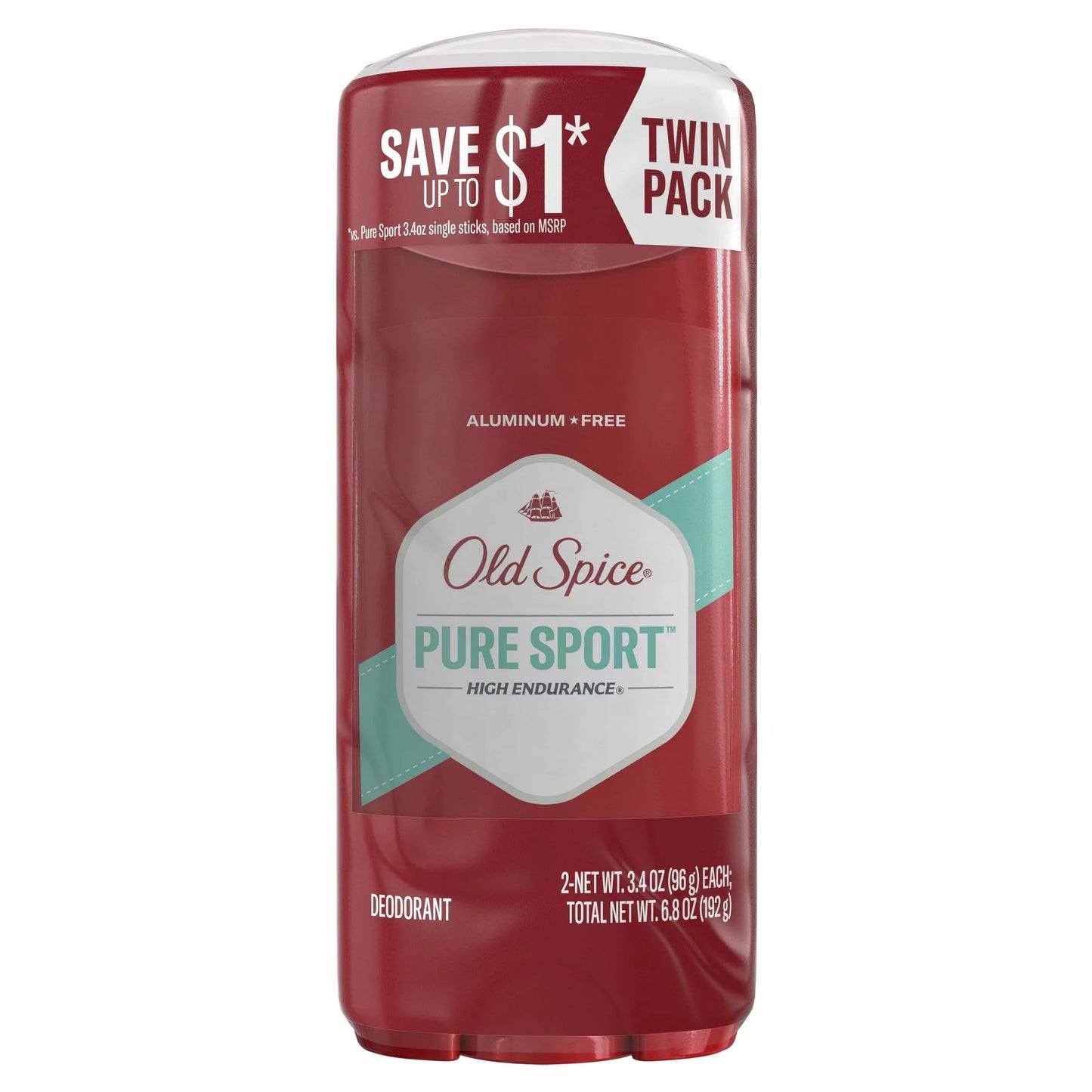 Old Spice Aluminum Free Men's Deodorant, High Endurance Pure Sport, 3.4 oz (2 Pack)