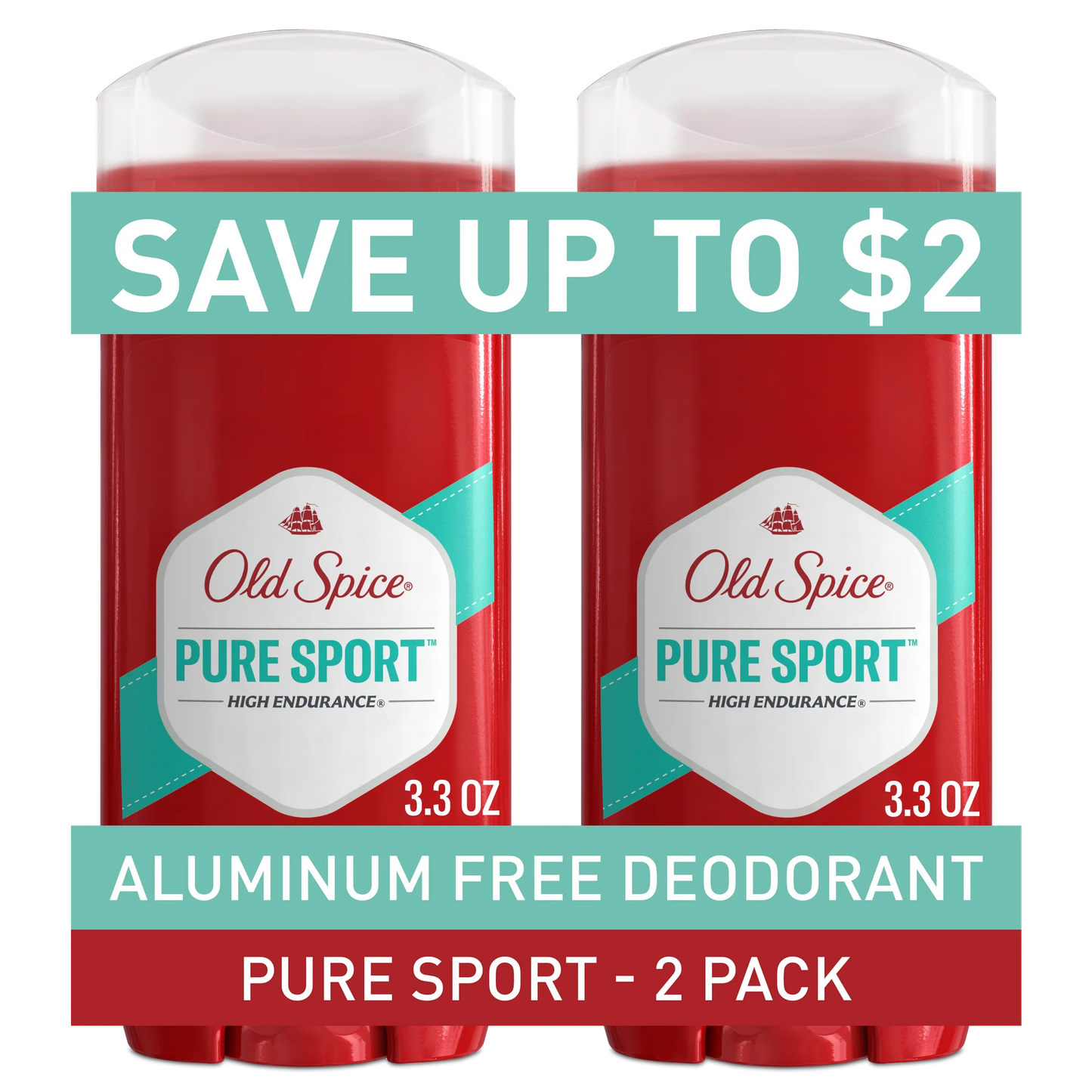 Old Spice Aluminum Free Men's Deodorant, High Endurance Pure Sport, 3.4 oz (2 Pack)