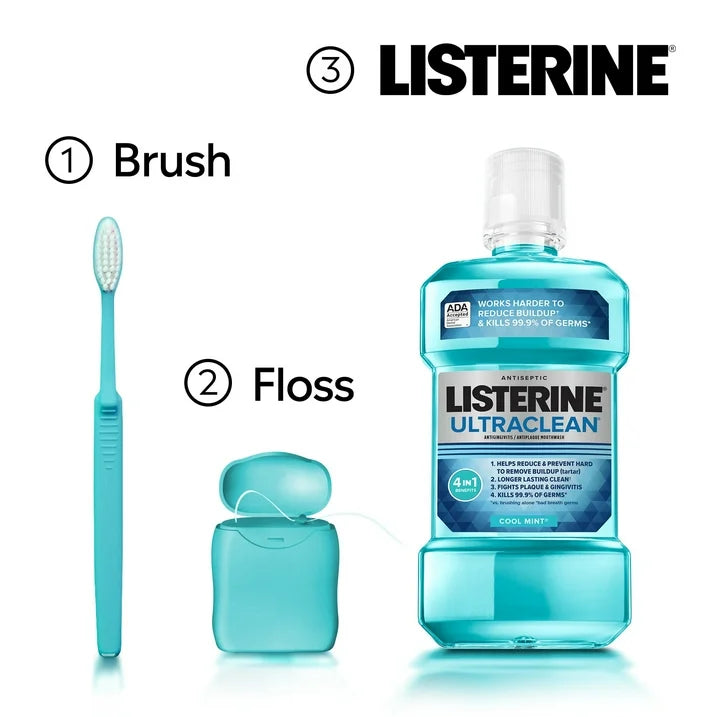 Listerine Ultraclean Antiseptic Gingivitis Mouthwash Oral Care, Cool Mint, 1.5 L