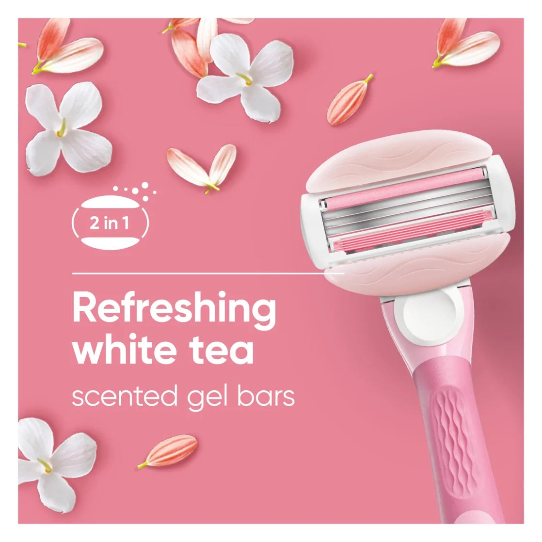 Venus ComfortGlide White Tea Razor for Women, 3 blades, Manual Razor, Handle and 2 Blade Refills, Pink