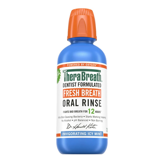 TheraBreath Fresh Breath Alcohol-Free Mouthwash, Mouth Rinse for Adults, Icy Mint, 16 fl oz