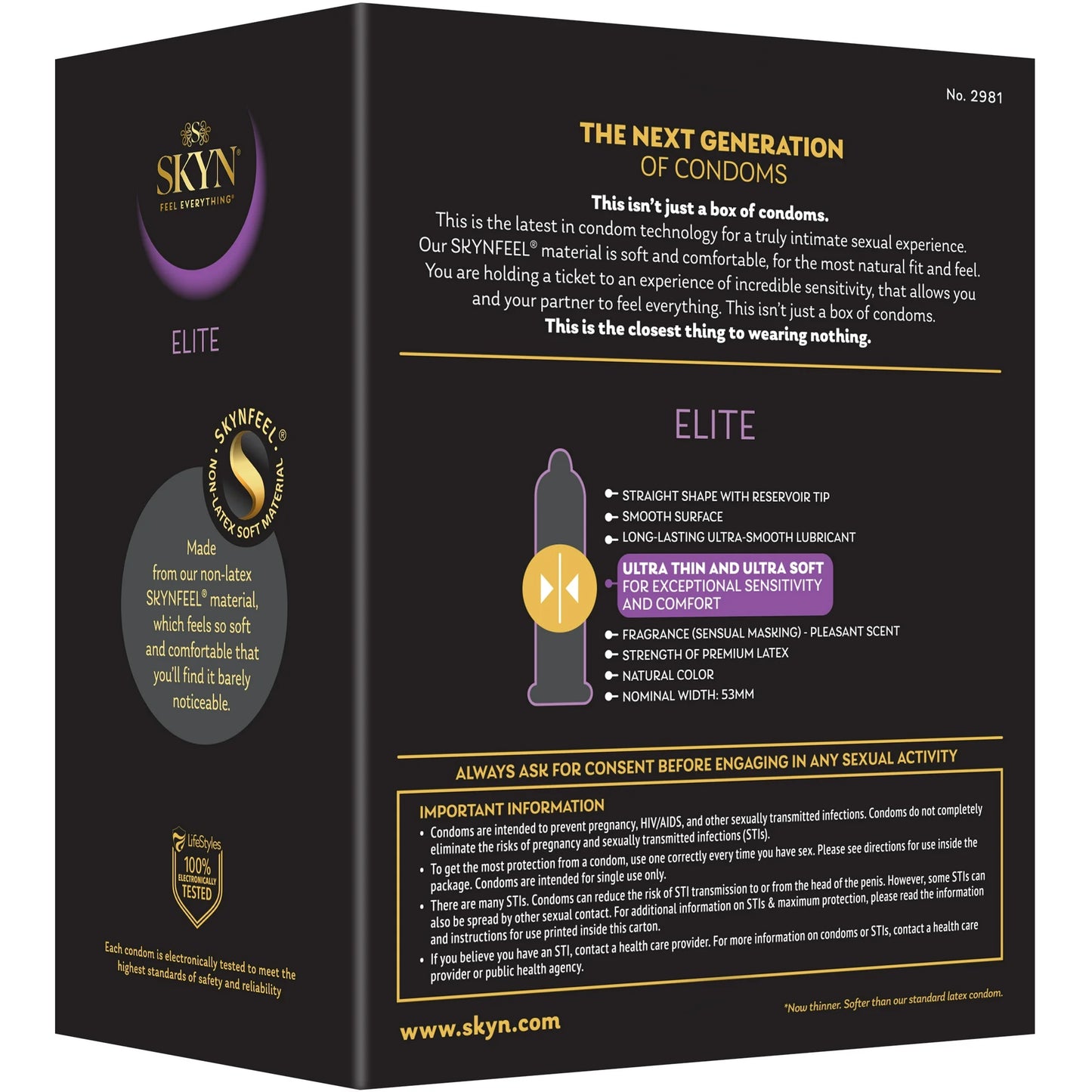 SKYN Elite Lubricated Non Latex Condoms, 36 Count